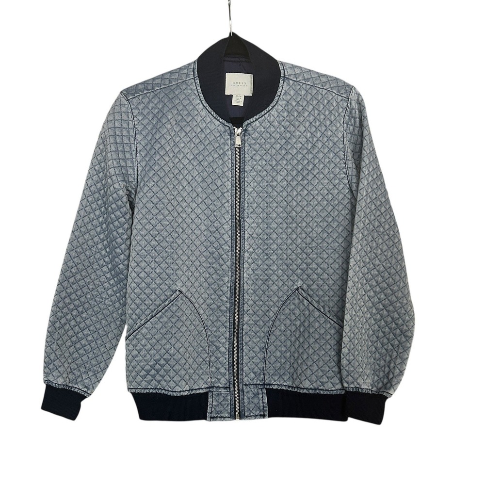 Guess Blue Quilted Bomber Jacket XS Argyle Lightweight Spring‎ Rockabilly Retro